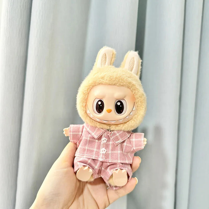 17cm Labubu I II Cute Plush Doll'S Clothes Idol Dolls Sitting Party Pink Green Button Denim Suit Accessories For Korea Kpop Exo