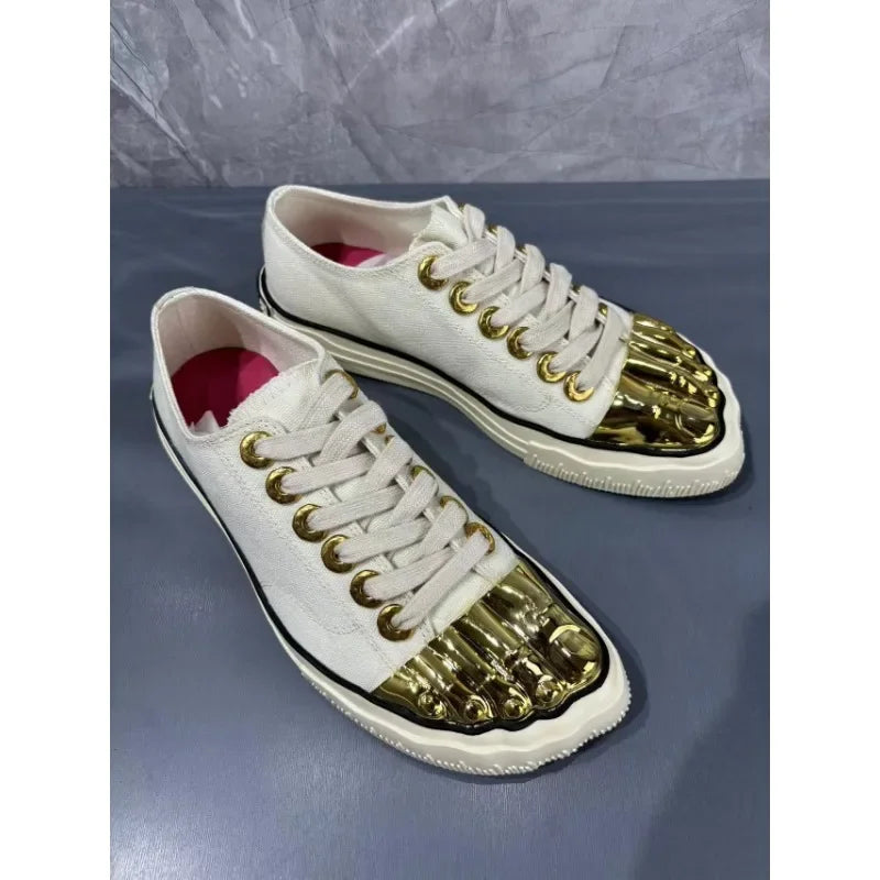 Women's Men Version Five-finger Shoes Flat-soled Large Size Metal Head Couple of White Shoes Popular New Sports Shoes