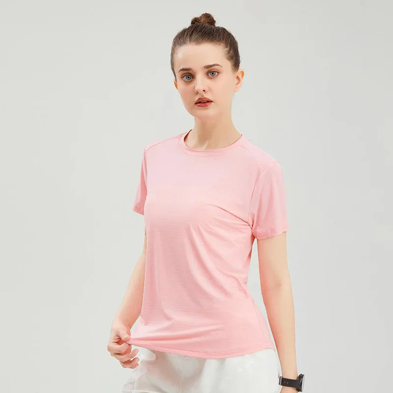 Female Slim Fit Sports Tee Shirt Quick Dry Light Breathable Short Sleeve T-Shirt Women Stretch Running Gym Exercise T Shirt Tops