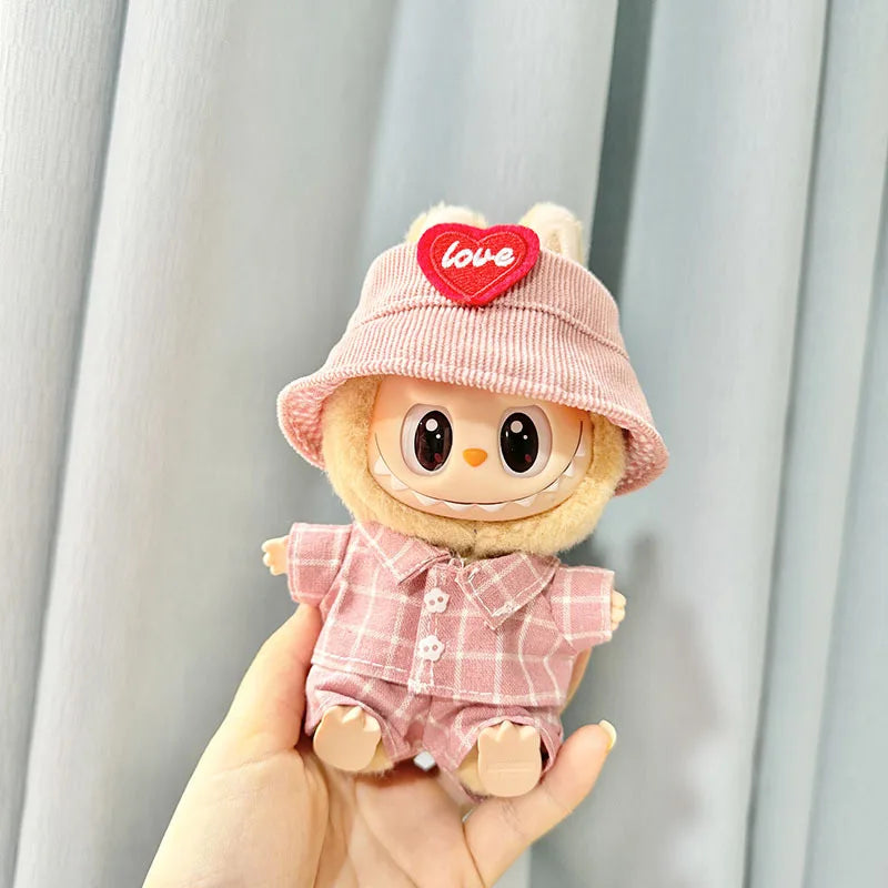 17cm Labubu I II Cute Plush Doll'S Clothes Idol Dolls Sitting Party Pink Green Button Denim Suit Accessories For Korea Kpop Exo