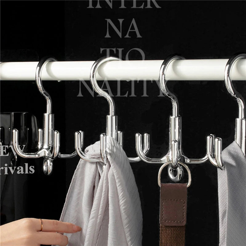 Multifunctional Rotating Clothes Hook Punch Free 4-Claw Rotation Wardrobe Coat Hanger Belt Organizer Scarf Storage Rack