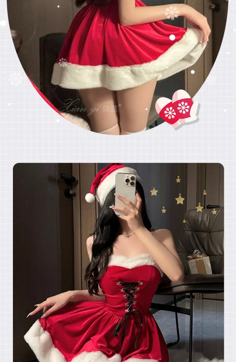 Kawaii Cloak Cosplay Santa Claus Cute Autumn And Winter Christmas Red Shawl Dress Women's Holiday Costume Party Dressing Women