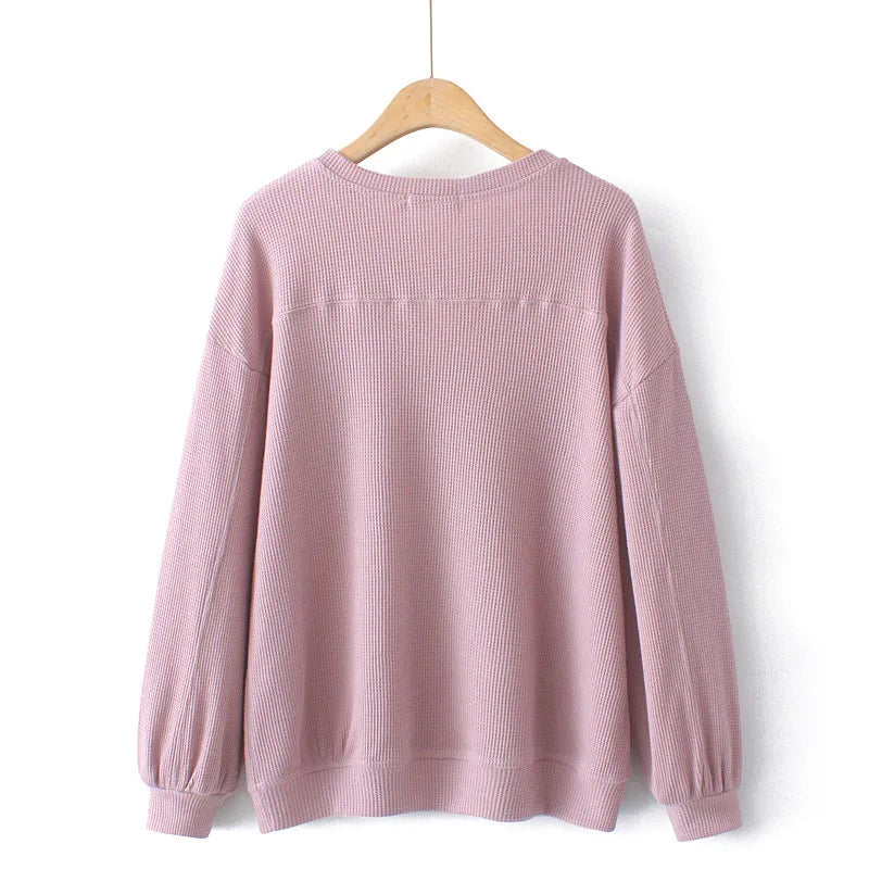 Plus Size Women's Sweatshirt Round Neck Solid Colour Cotton Jersey Cotton Micro Stretch Loose Tops Spring Long Sleeve T-Shirt