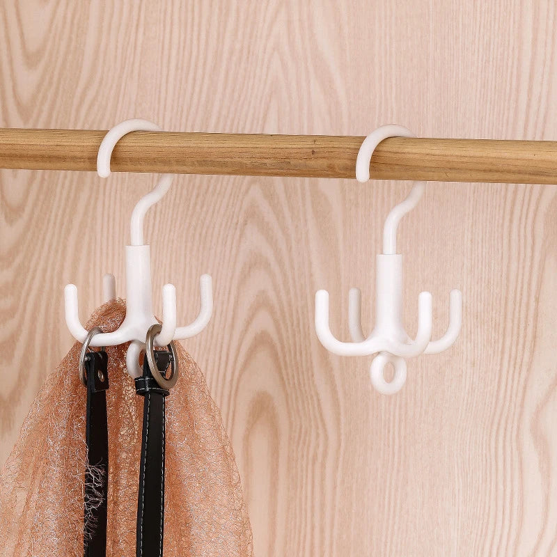 Multifunctional Rotating Clothes Hook Punch Free 4-Claw Rotation Wardrobe Coat Hanger Belt Organizer Scarf Storage Rack