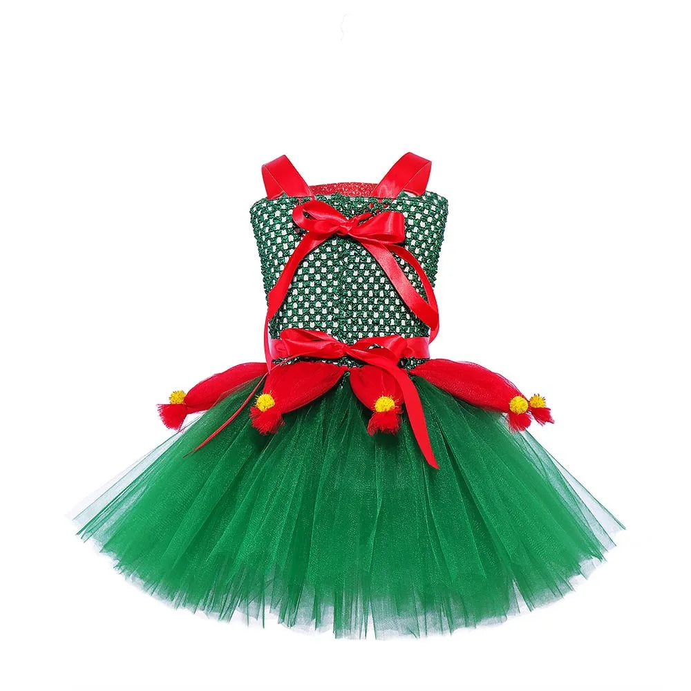 Children Christmas Clothing Girl Cosplay Christmas Tree Dress Princess Pomp Dress Children Holiday Party Cute Stage Costume