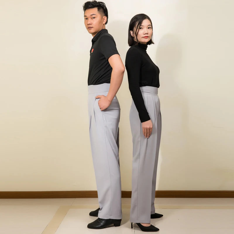 Men Women Latin Dance Pants Adult Ballroom Dance Competition Tousers High Waist Black Cha Cha Salsa Waltz Dancewear DNV17982