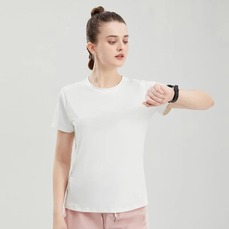 Female Slim Fit Sports Tee Shirt Quick Dry Light Breathable Short Sleeve T-Shirt Women Stretch Running Gym Exercise T Shirt Tops