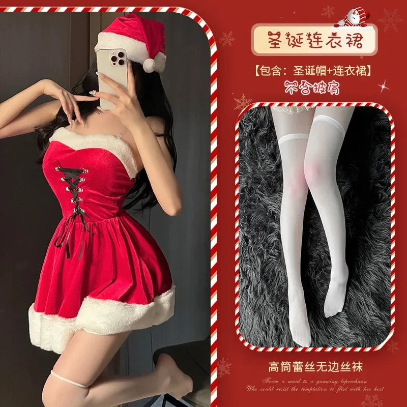 Kawaii Cloak Cosplay Santa Claus Cute Autumn And Winter Christmas Red Shawl Dress Women's Holiday Costume Party Dressing Women