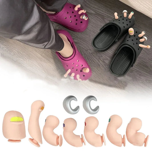 3D Creative Simulation Foot Thumb Shoe Accessories PVC Hole Shoes Decoration Silicone Funny DIY Shoe Buckle for Sandals 9pcs