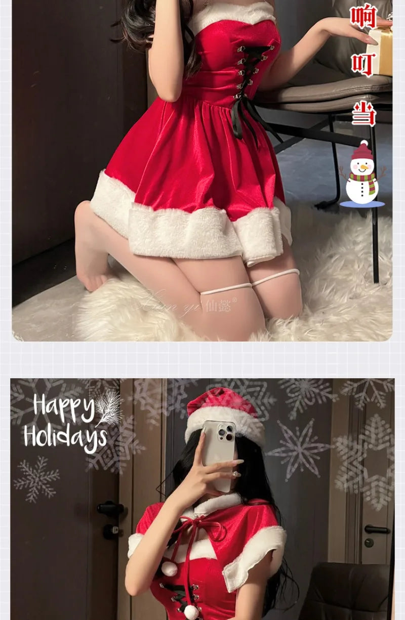 Kawaii Cloak Cosplay Santa Claus Cute Autumn And Winter Christmas Red Shawl Dress Women's Holiday Costume Party Dressing Women