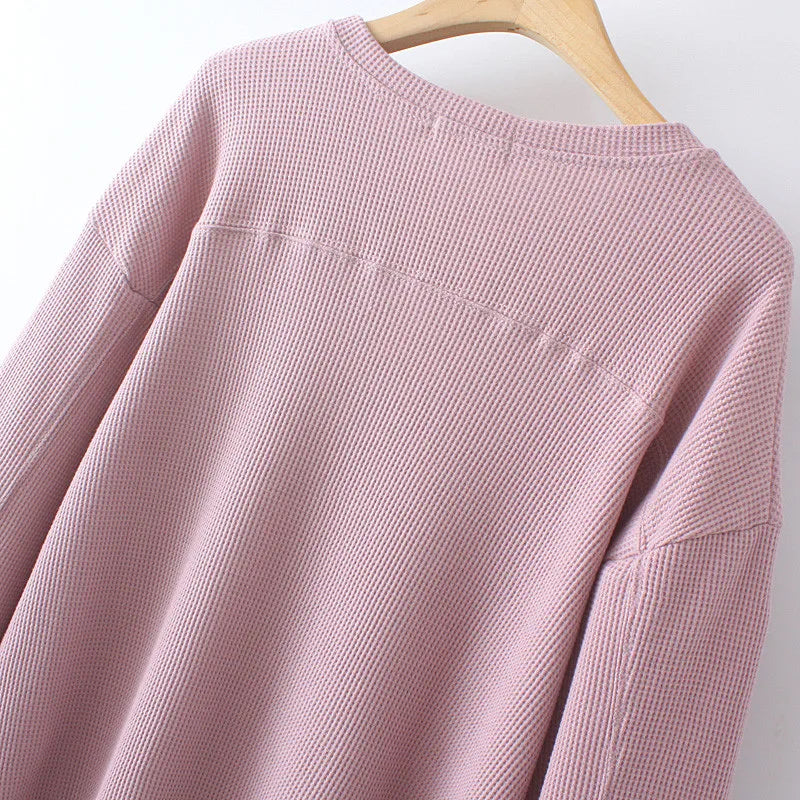 Plus Size Women's Sweatshirt Round Neck Solid Colour Cotton Jersey Cotton Micro Stretch Loose Tops Spring Long Sleeve T-Shirt