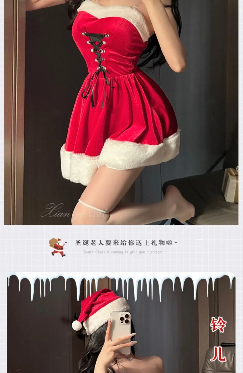 Kawaii Cloak Cosplay Santa Claus Cute Autumn And Winter Christmas Red Shawl Dress Women's Holiday Costume Party Dressing Women