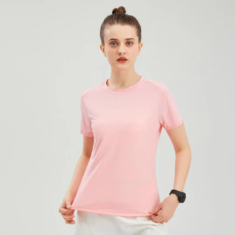 Female Slim Fit Sports Tee Shirt Quick Dry Light Breathable Short Sleeve T-Shirt Women Stretch Running Gym Exercise T Shirt Tops