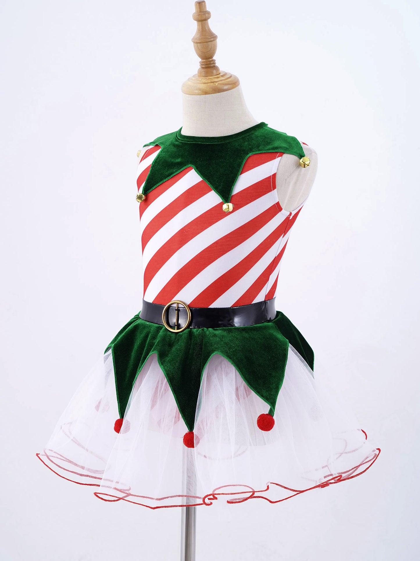 Teen Girls Christmas Party Dress Striped Candy Cane Ballet Dance Skating Leotard Tutu with Hat Xmas Santa Claus Cosplay Costume