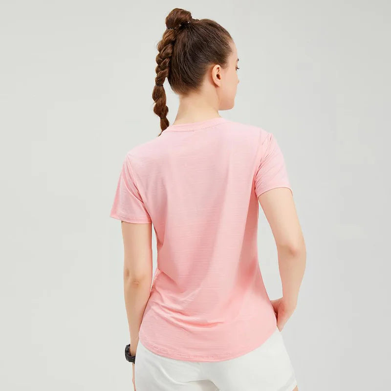 Female Slim Fit Sports Tee Shirt Quick Dry Light Breathable Short Sleeve T-Shirt Women Stretch Running Gym Exercise T Shirt Tops