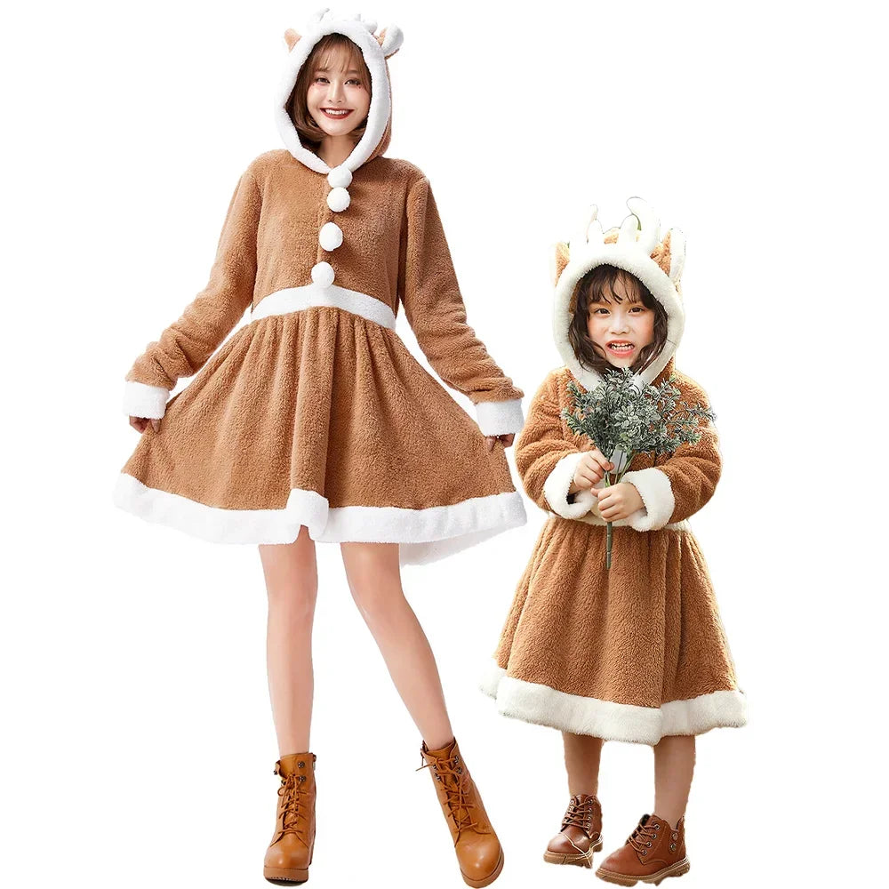 Men Women Parent-child Christmas Cute Reindeer Adult Costume Unisex Deer Animal Onesie New Year Party Jumpsuit