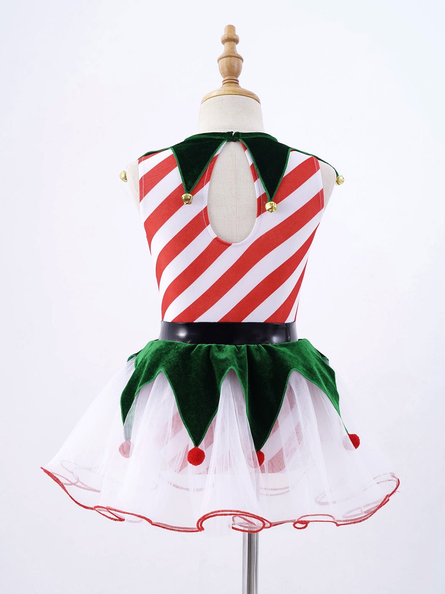 Teen Girls Christmas Party Dress Striped Candy Cane Ballet Dance Skating Leotard Tutu with Hat Xmas Santa Claus Cosplay Costume