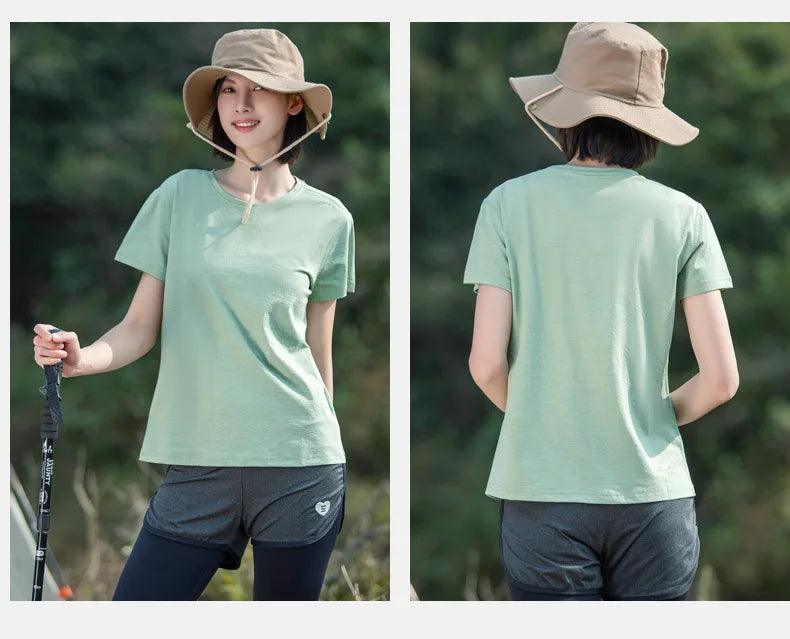 Outdoor Quick Dry Round Neck Short-Sleeved T-Shirt Women Men's Summer Camping Hiking Fishing Climbing Yoga Running Fitness Tops