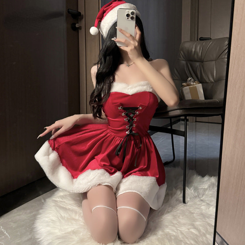 Kawaii Cloak Cosplay Santa Claus Cute Autumn And Winter Christmas Red Shawl Dress Women's Holiday Costume Party Dressing Women