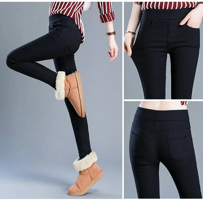 Winter Warm Velvet Leggings Fitness Pants Women Soft Golden Cashmere Stretch Pencil Pants Black White Tousers For Female