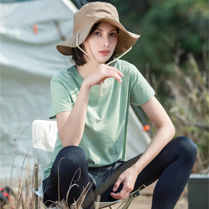 Outdoor Quick Dry Round Neck Short-Sleeved T-Shirt Women Men's Summer Camping Hiking Fishing Climbing Yoga Running Fitness Tops