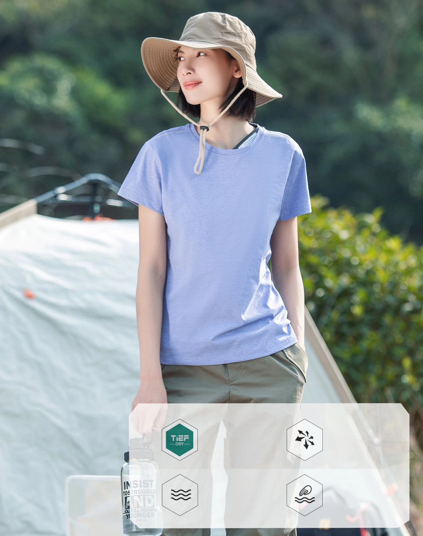 Outdoor Quick Dry Round Neck Short-Sleeved T-Shirt Women Men's Summer Camping Hiking Fishing Climbing Yoga Running Fitness Tops