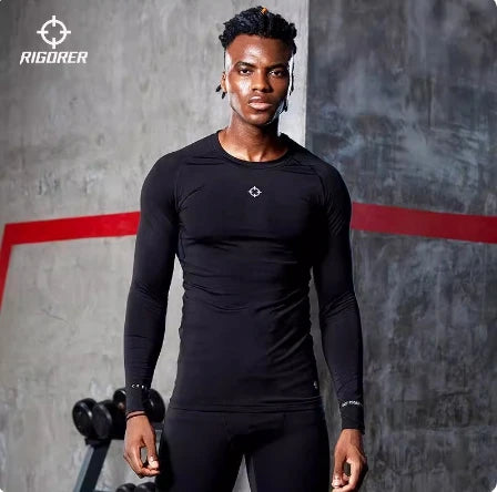 RIGORER Compressed Shirt Men Basketball Long Sleeve Base Training Gym Workout Short Fitness Running T-Shirt Men Wear