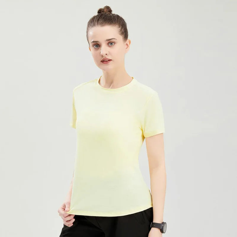 Female Slim Fit Sports Tee Shirt Quick Dry Light Breathable Short Sleeve T-Shirt Women Stretch Running Gym Exercise T Shirt Tops