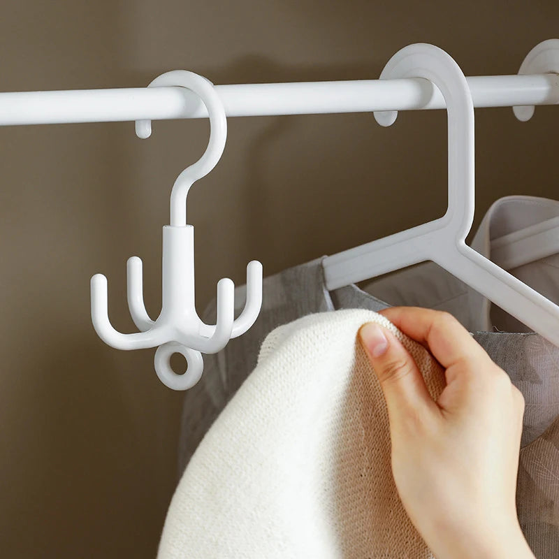 Multifunctional Rotating Clothes Hook Punch Free 4-Claw Rotation Wardrobe Coat Hanger Belt Organizer Scarf Storage Rack