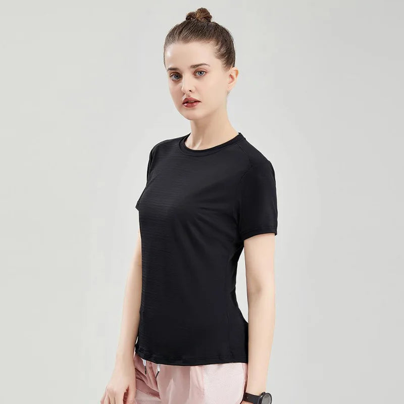 Female Slim Fit Sports Tee Shirt Quick Dry Light Breathable Short Sleeve T-Shirt Women Stretch Running Gym Exercise T Shirt Tops