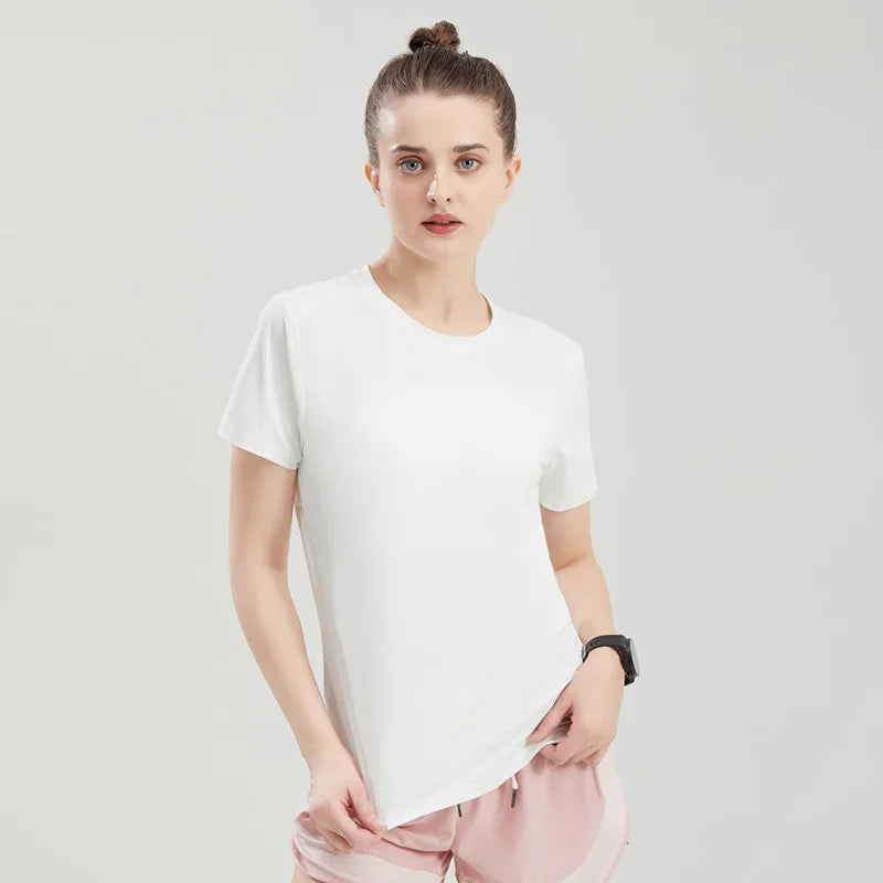 Female Slim Fit Sports Tee Shirt Quick Dry Light Breathable Short Sleeve T-Shirt Women Stretch Running Gym Exercise T Shirt Tops