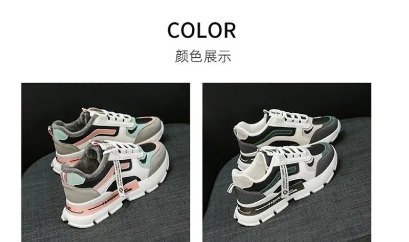 Autumn Winter Hot Sale Female Sneakers Trendy Colour Saft-sole Casual Shoe Tennis Trainers Woman's No-slip Damping Hiking Shoes