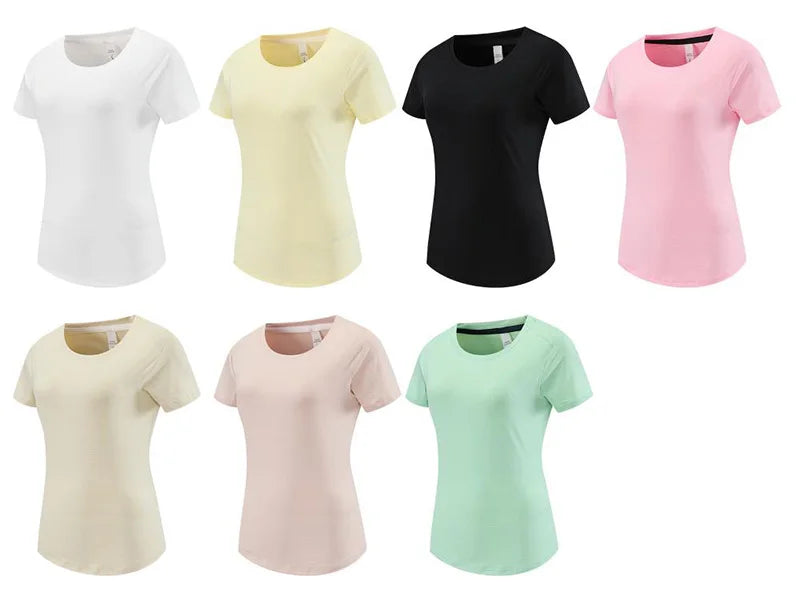 Female Slim Fit Sports Tee Shirt Quick Dry Light Breathable Short Sleeve T-Shirt Women Stretch Running Gym Exercise T Shirt Tops