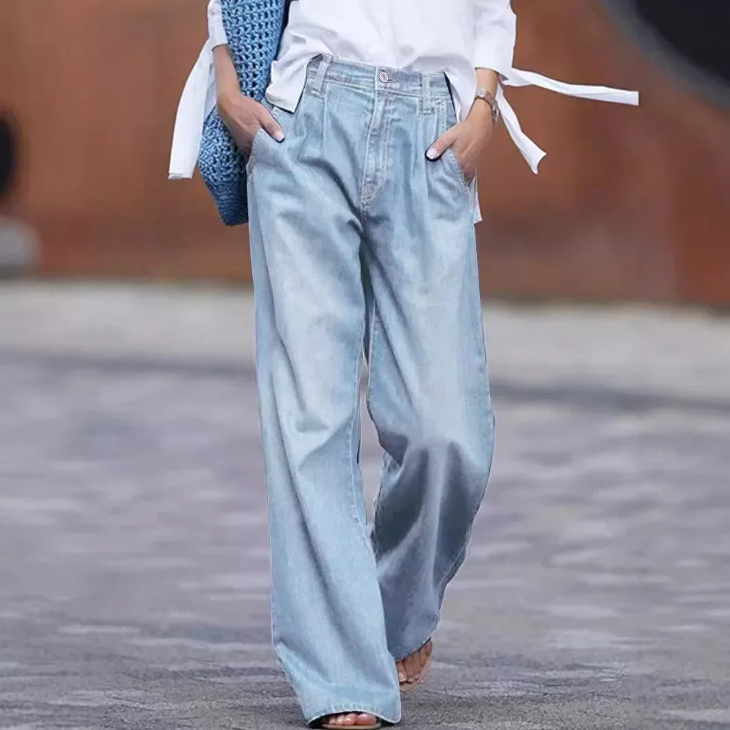 Women Denim Jeans Wide Leg Pockets High Waist Loose Hrajuku Streetwear Jeans Tousers Autumn Fashion Casual Jeans Pants 2025