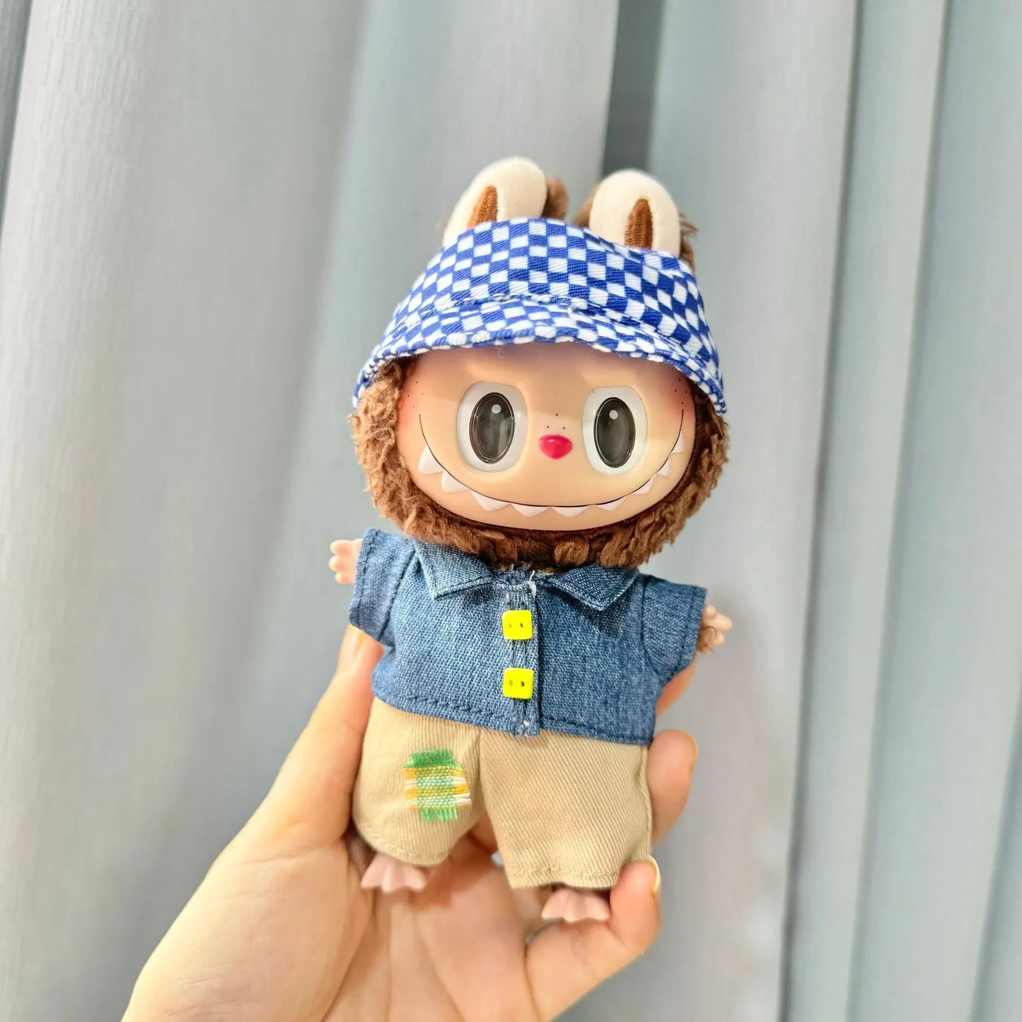 17cm Labubu I II Cute Plush Doll'S Clothes Idol Dolls Sitting Party Pink Green Button Denim Suit Accessories For Korea Kpop Exo